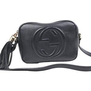 Gucci GG Black Calfskin Leather Small Tassel Zipper Soho Disco Crossbody Bag